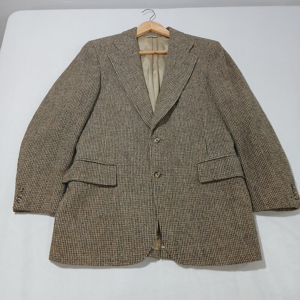 HARRIS TWEED Blazer Mens 38 Sport Coat Brown Jacket 2 Button Hand Woven Scotland